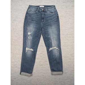 Flying Monkey Jeans Womens 29 Blue Distressed‎ High Rise Tapered Mom Fit Denim